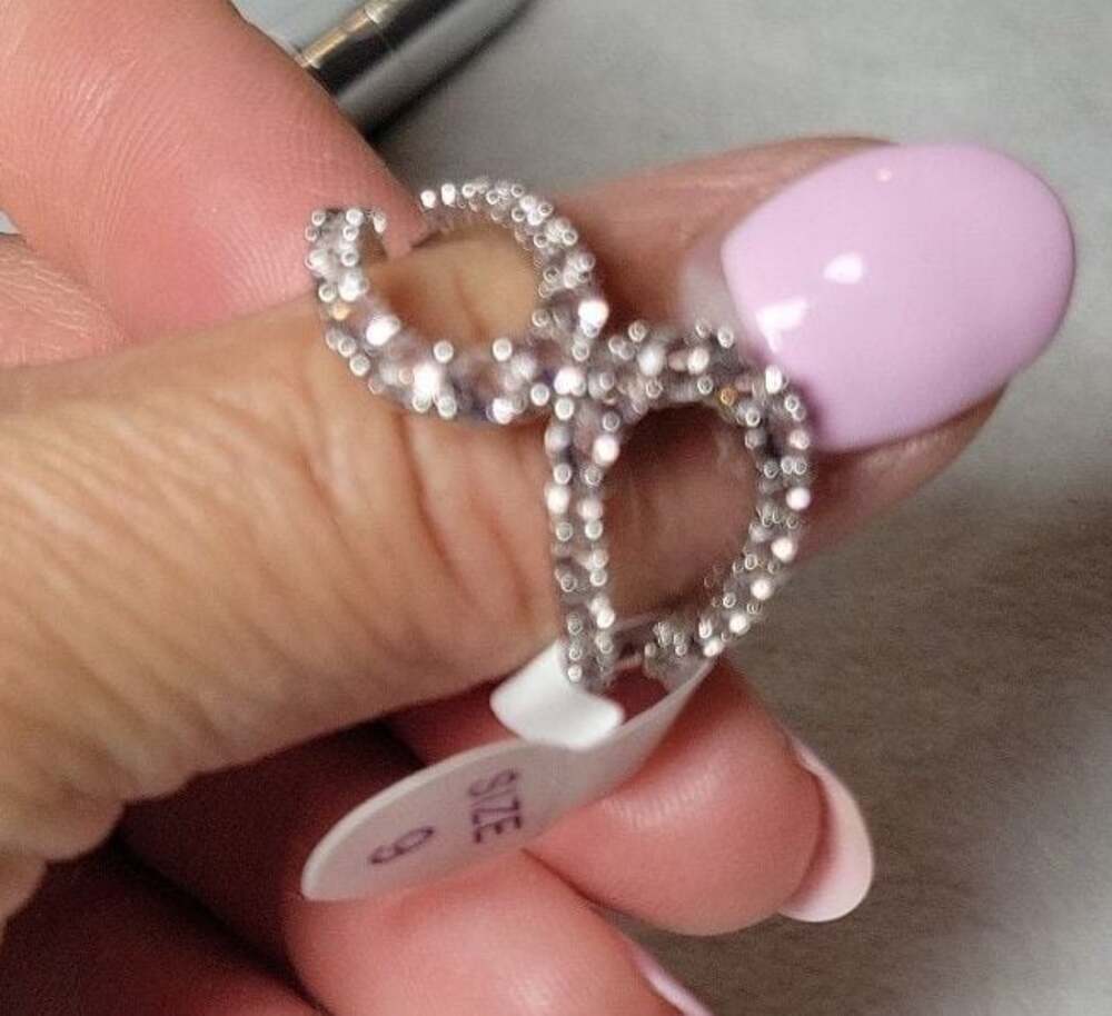 BP Infinity Wave Ring Created Light Rose Quartz in Rhodium Size9